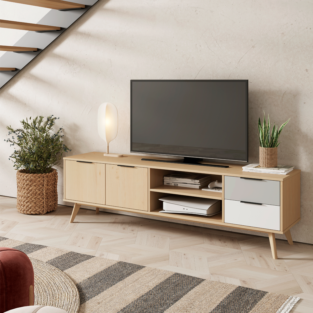 2 Mueble TV Elfa 2P2C2H Roble/Gris/Blanco de MARCKERIC - Imagen 3